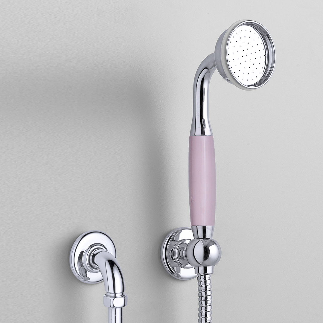 Rockwell straight handshower on hose with wall outlet, parking bracket & metal/coloured shower handle