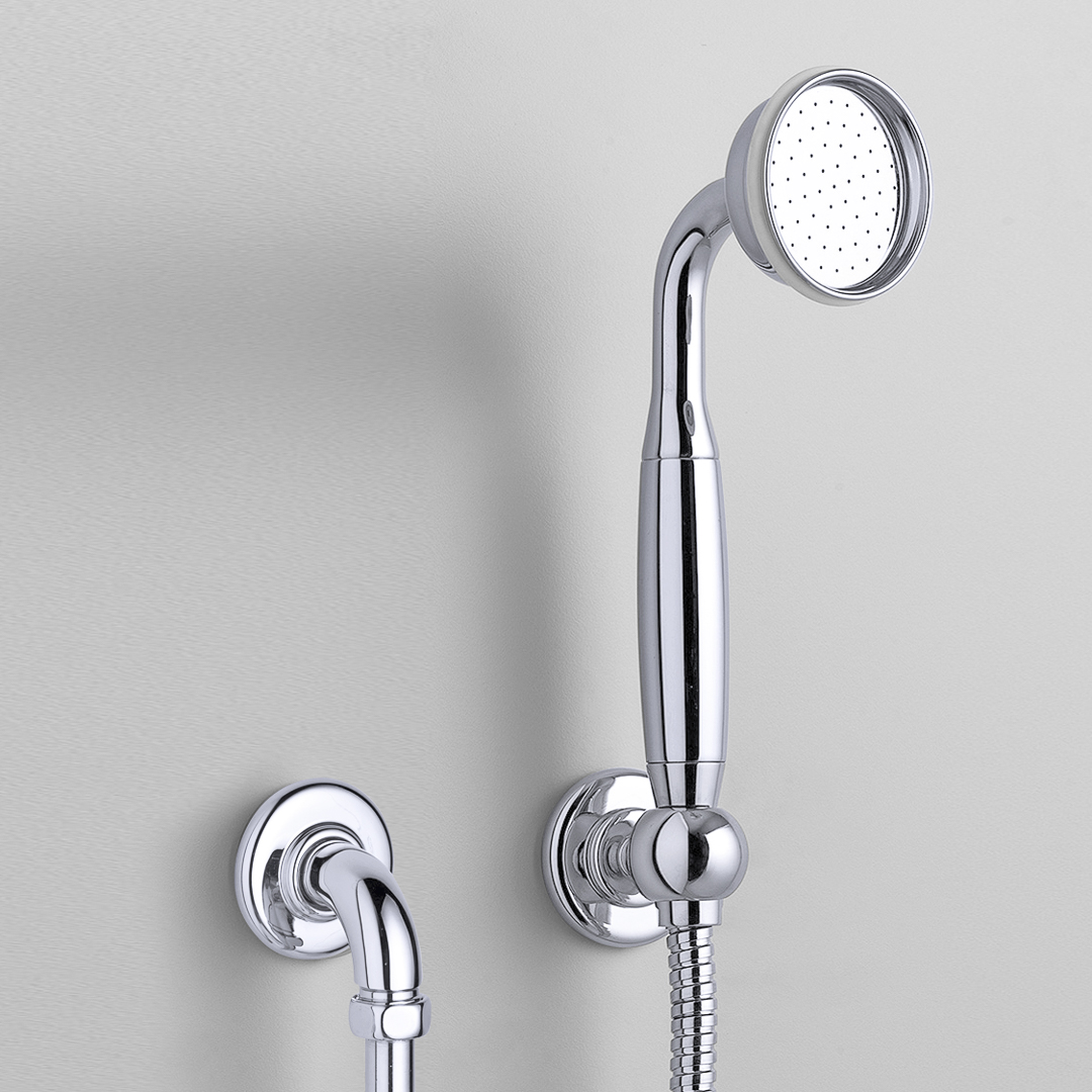 Rockwell straight handshower on hose with wall outlet, parking bracket & metal/coloured shower handle