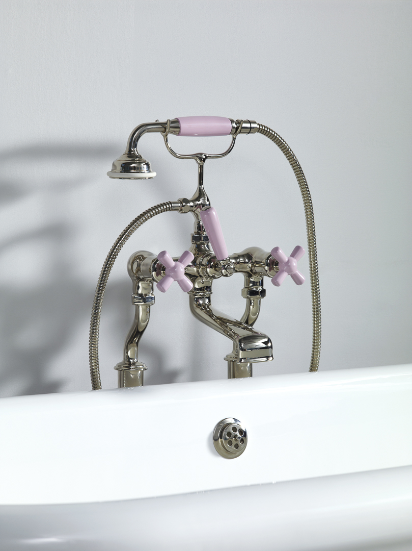 Rockwell bath filler on floorlegs with metal/coloured crosshead taps for Rockwell bath without feet