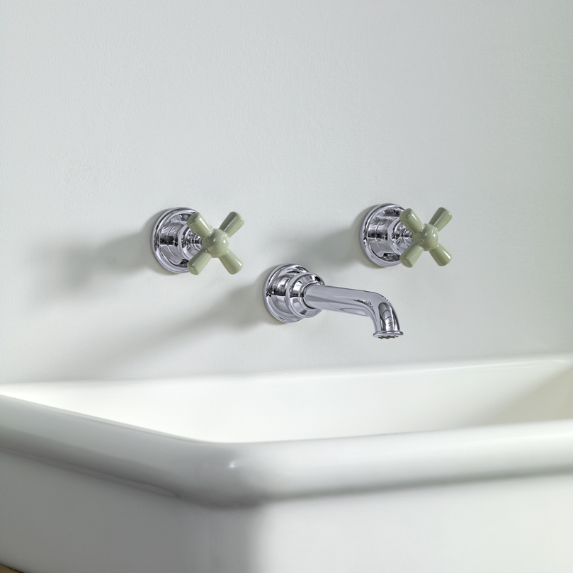 Rockwell wall-mounted basin mixer with 165mm tubular spout & metal/coloured crosshead taps