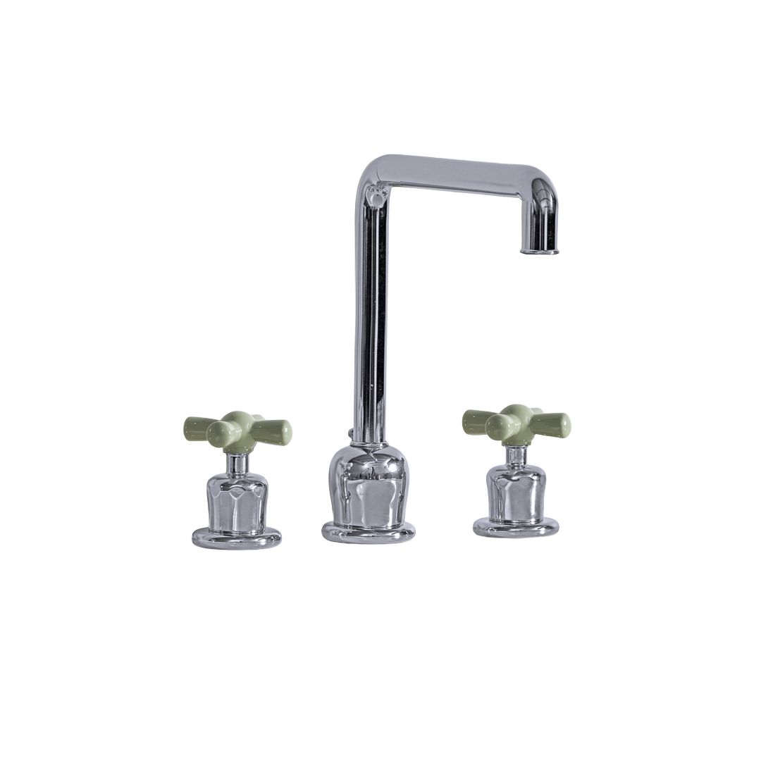 Rockwell 3 hole kitchen mixer with metal/coloured crosshead taps