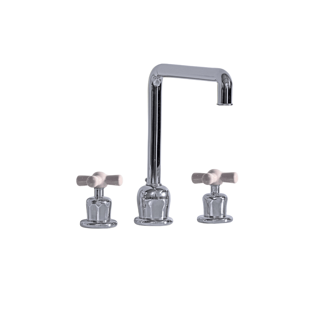 Rockwell 3 hole kitchen mixer with metal/coloured crosshead taps