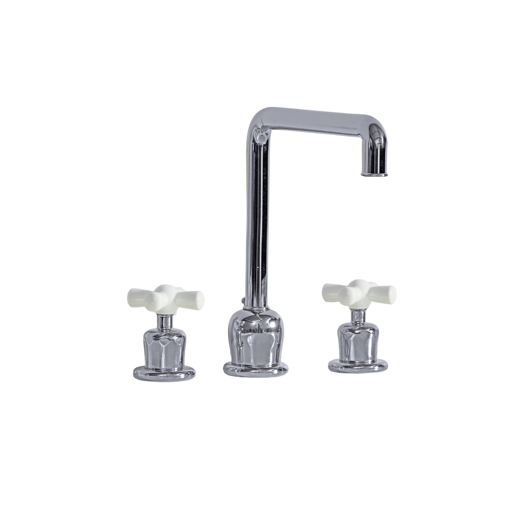 Rockwell 3 hole kitchen mixer with metal/coloured crosshead taps