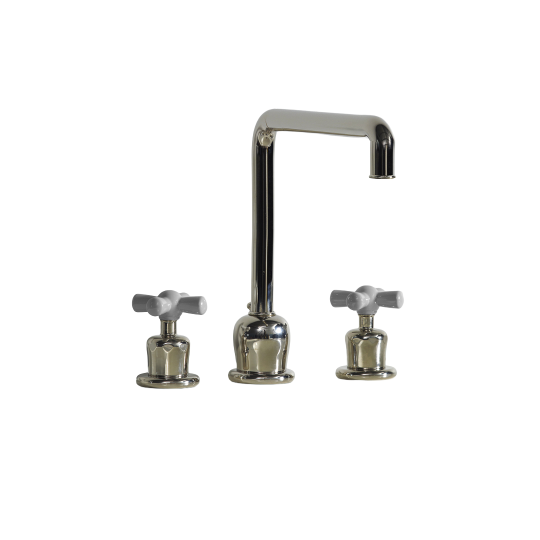 Rockwell 3 hole kitchen mixer with metal/coloured crosshead taps