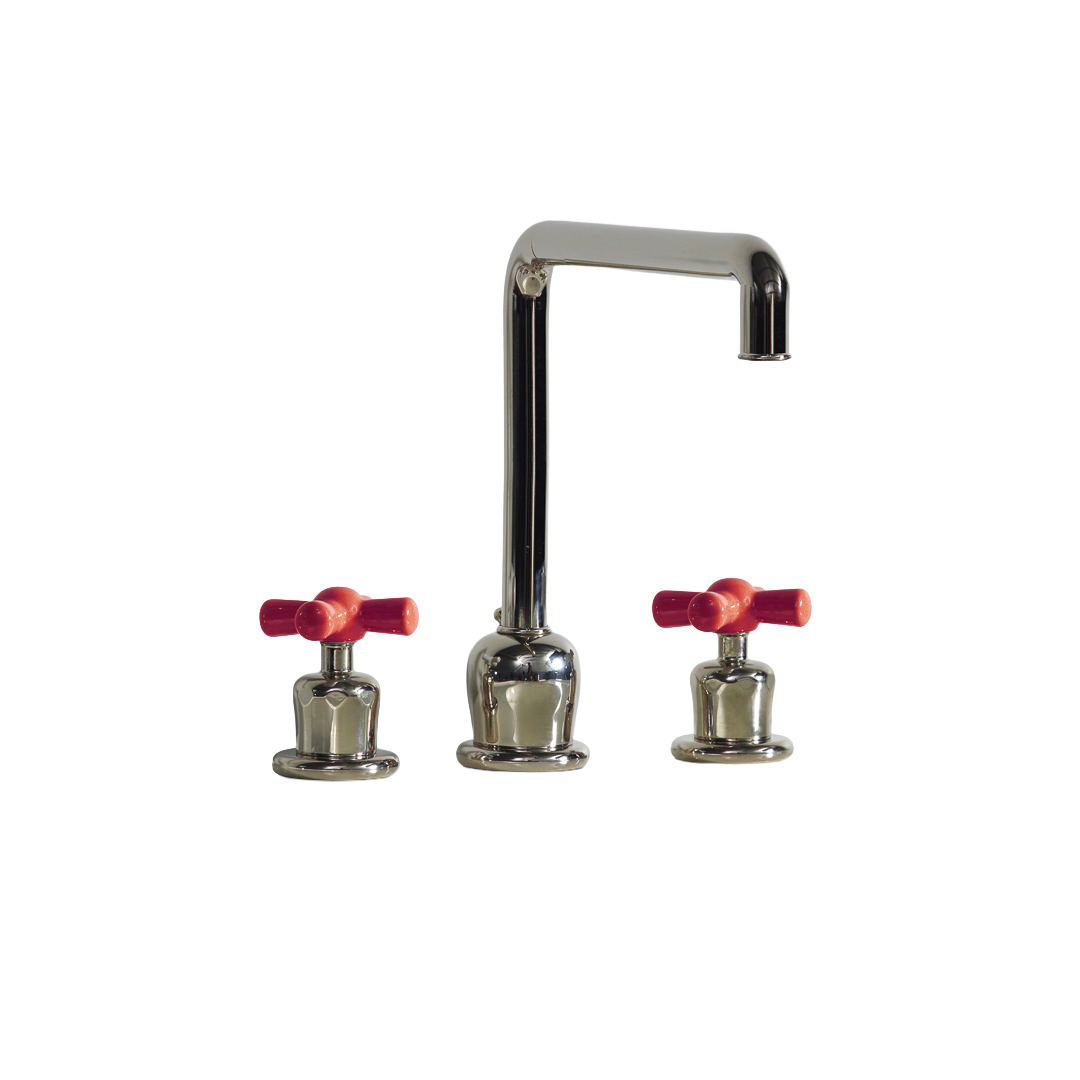 Rockwell 3 hole kitchen mixer with metal/coloured crosshead taps
