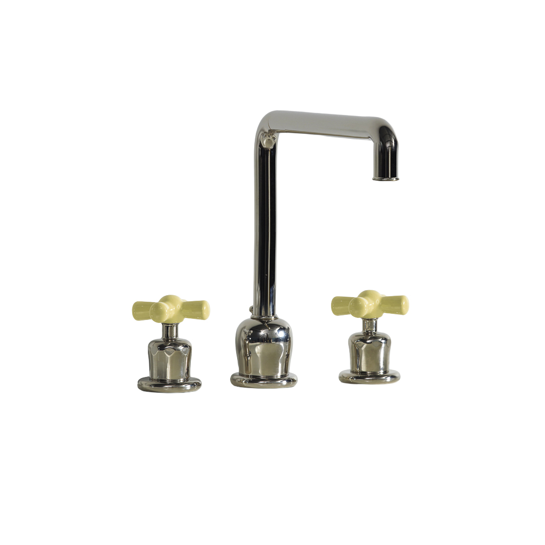 Rockwell 3 hole kitchen mixer with metal/coloured crosshead taps