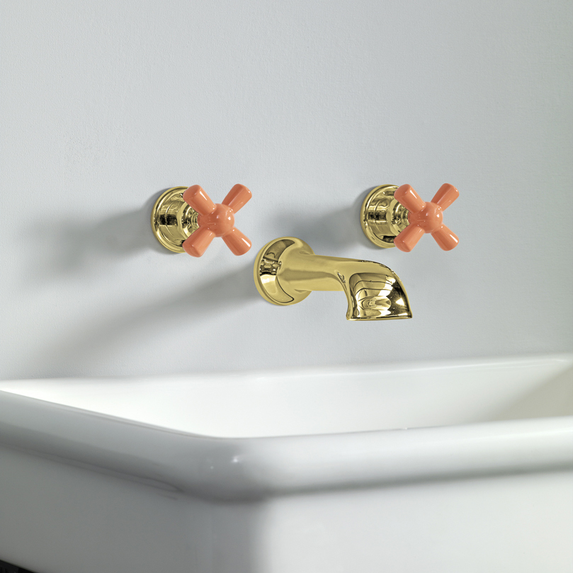 Rockwell wall-mounted basin mixer with 190mm cast spout & metal/coloured crosshead taps