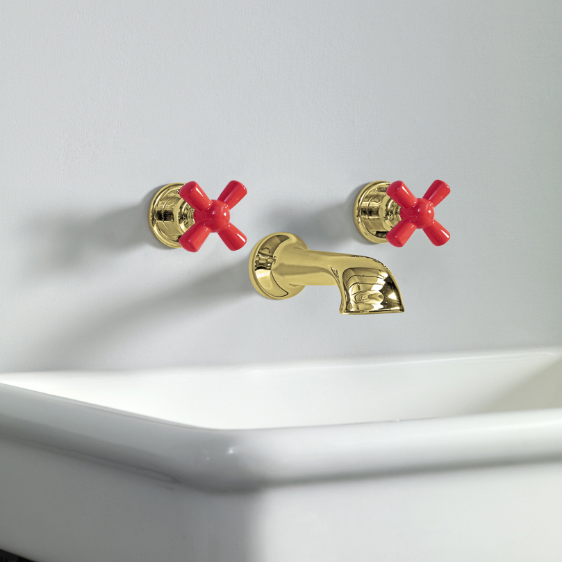 Rockwell wall-mounted basin mixer with 190mm cast spout & metal/coloured crosshead taps