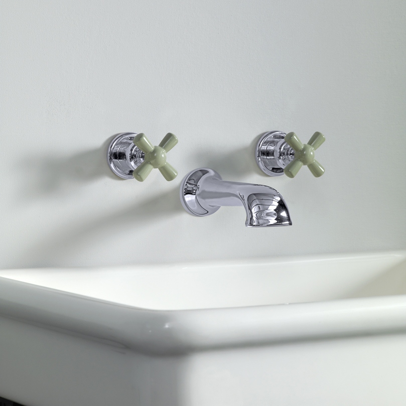 Rockwell wall-mounted basin mixer with 190mm cast spout & metal/coloured crosshead taps