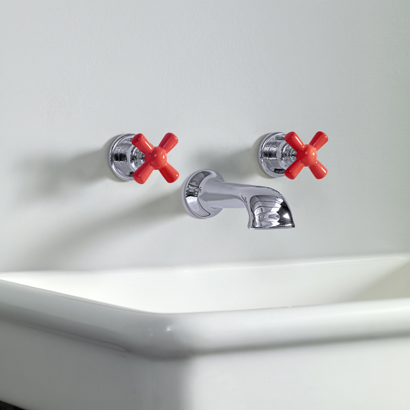 Rockwell wall-mounted basin mixer with 190mm cast spout & metal/coloured crosshead taps