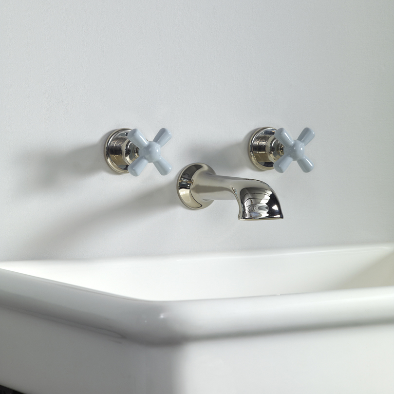 Rockwell wall-mounted basin mixer with 190mm cast spout & metal/coloured crosshead taps