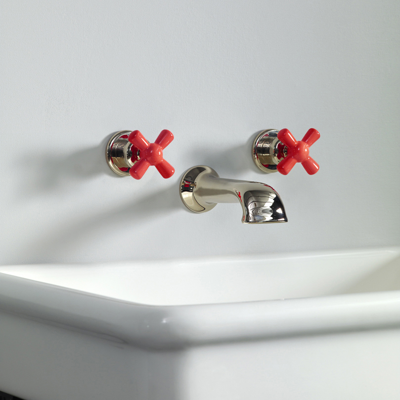Rockwell wall-mounted basin mixer with 190mm cast spout & metal/coloured crosshead taps