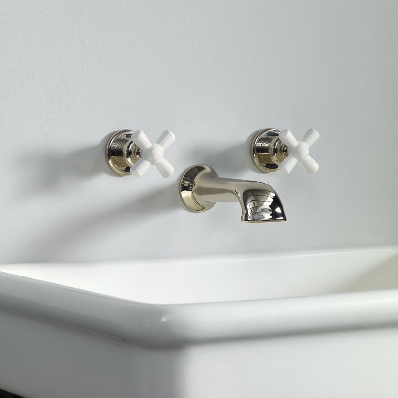 Rockwell wall-mounted basin mixer with 190mm cast spout & metal/coloured crosshead taps
