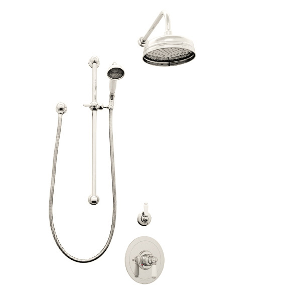 Traditional shower layout - wall arm, rose, handshower on rail & mixer