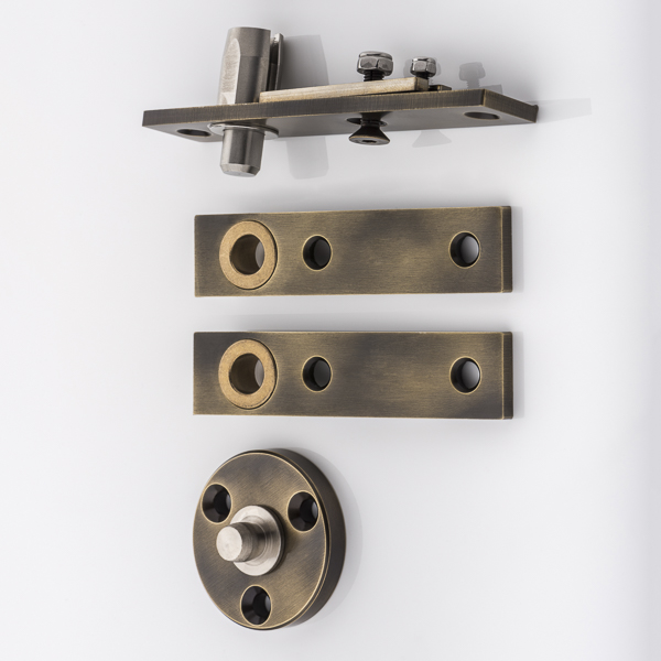 Double action floor mounted door pivot hinge set