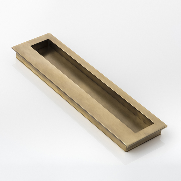 Rectangular solid brass recessed pull with large grip