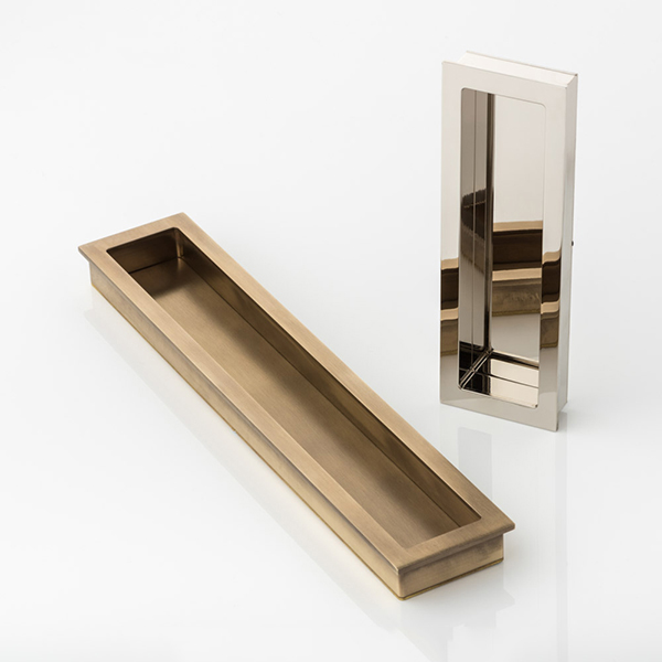 Rectangular solid brass recessed pull