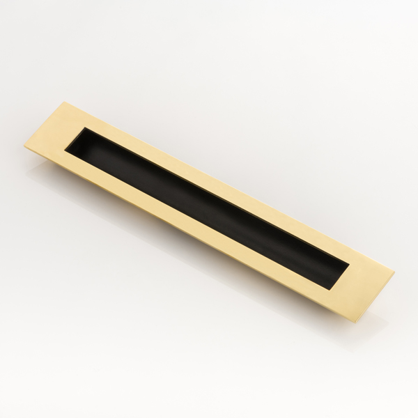 Collett solid brass recessed pull with leather
