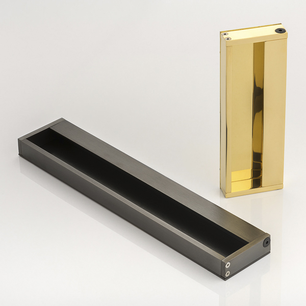 Rectangular solid brass recessed pull with grip