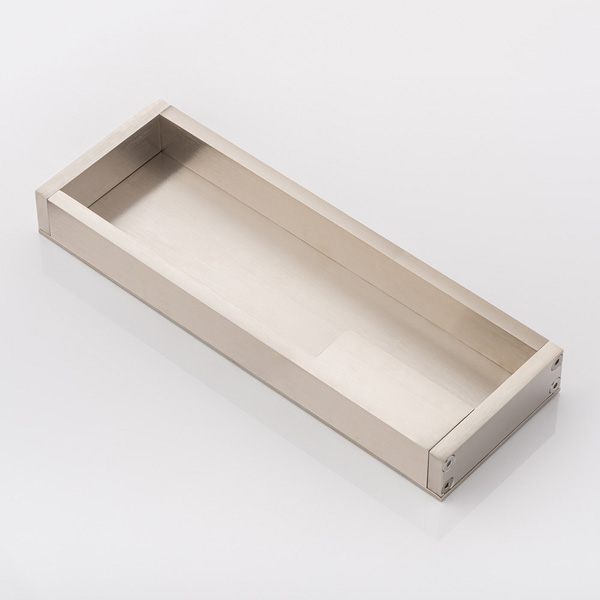 Rectangular solid brass recessed pull, small grip