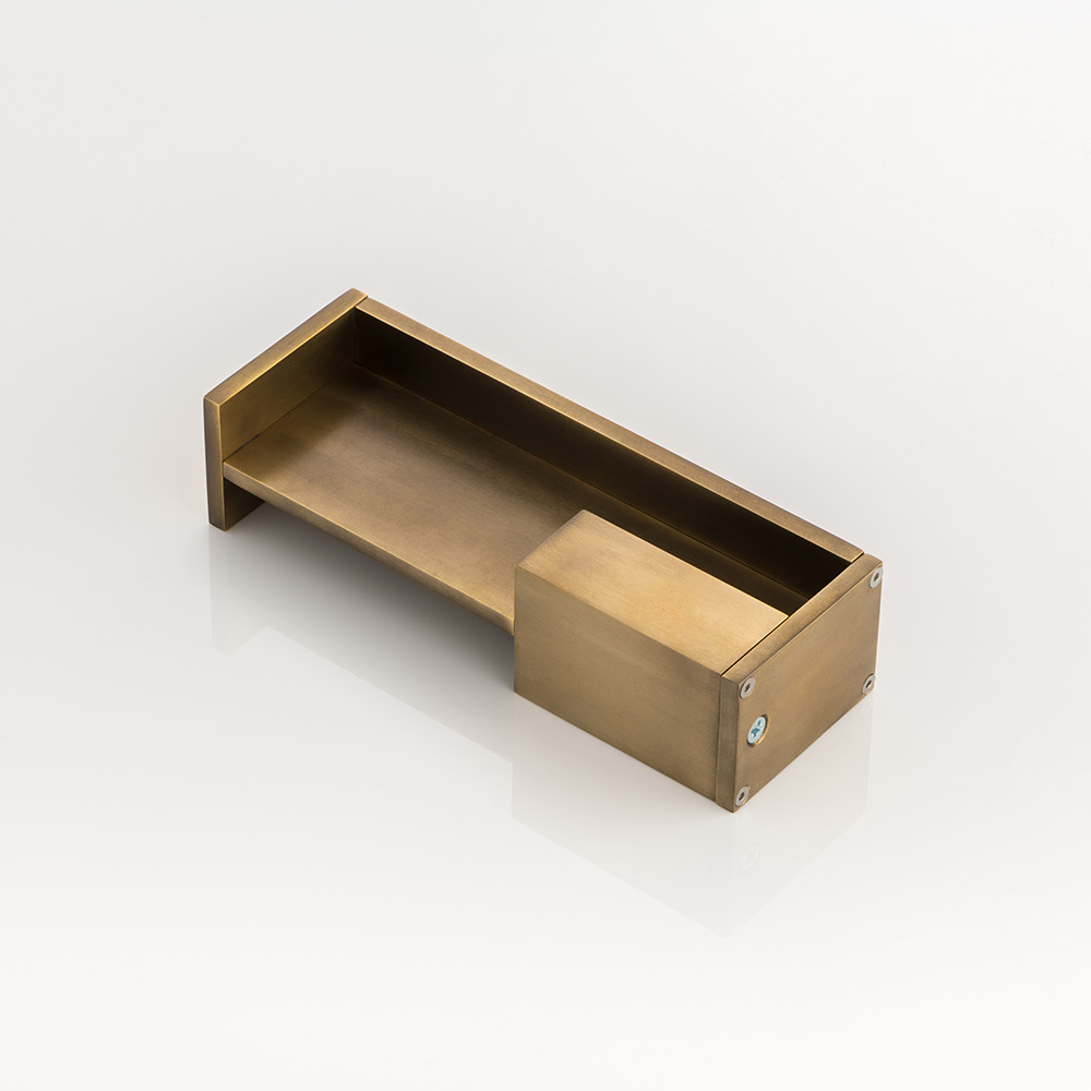 Rectangular solid brass recessed pull with end pull