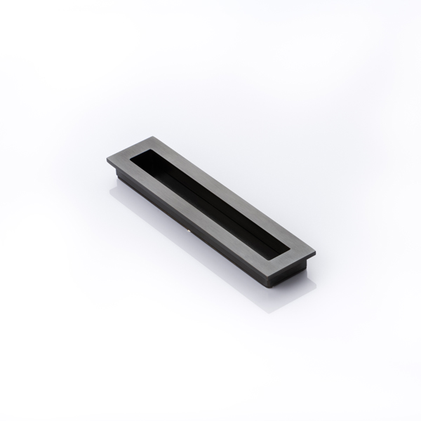 Slim rectangular solid brass recessed pull