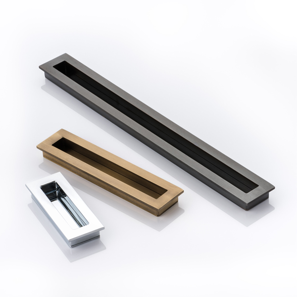 Slim rectangular solid brass recessed pull