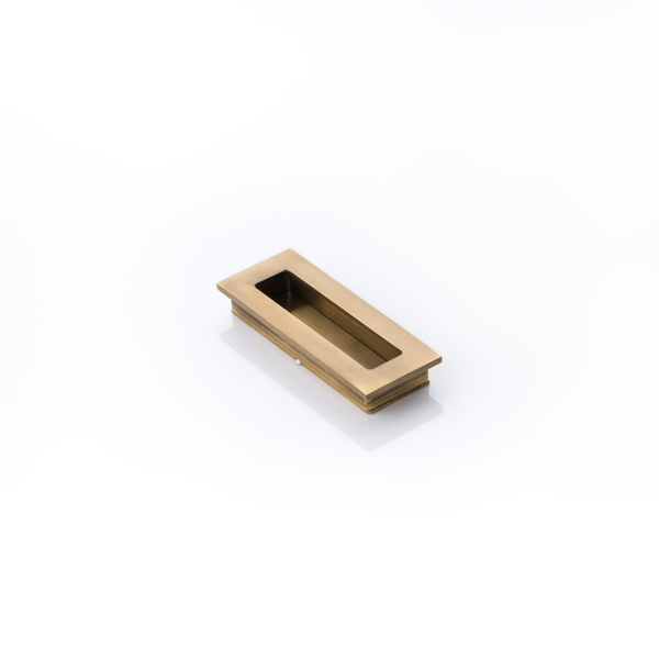 Slim rectangular solid brass recessed pull