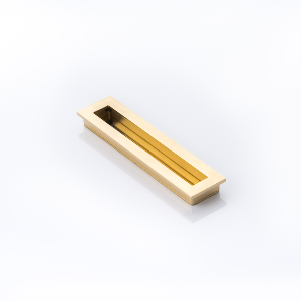 Slim rectangular solid brass recessed pull