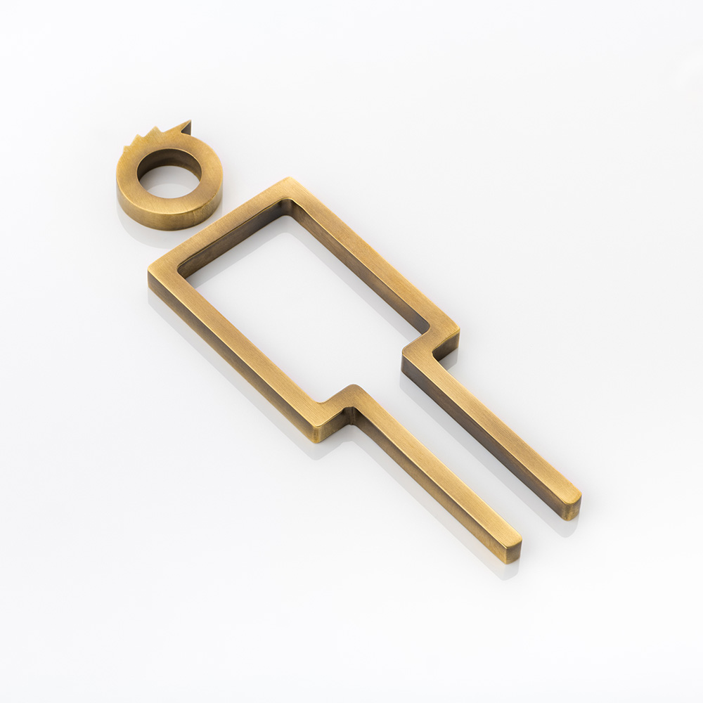 Solid brass 3D bathroom sign - Male with Hair