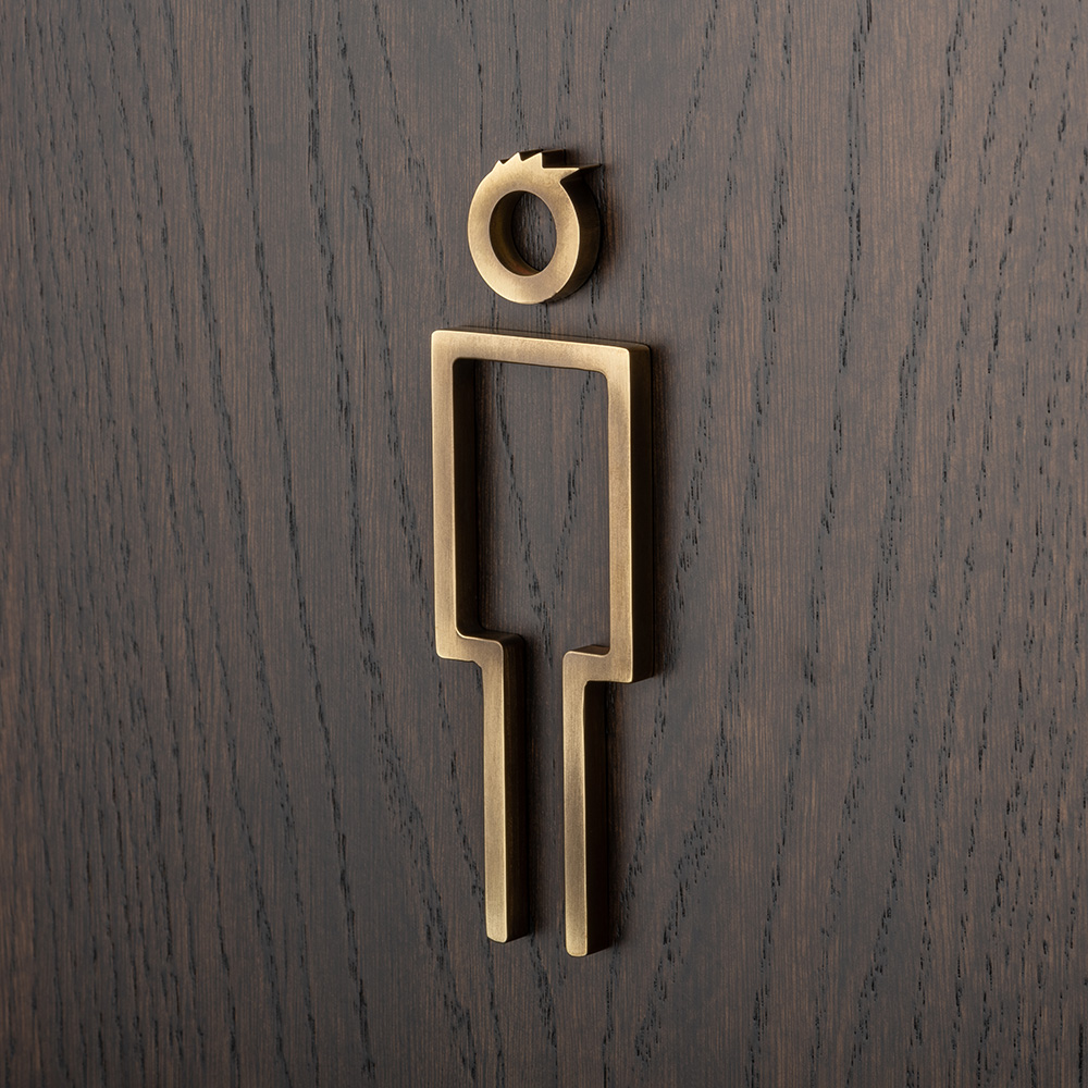 Solid brass 3D bathroom sign - Male with Hair