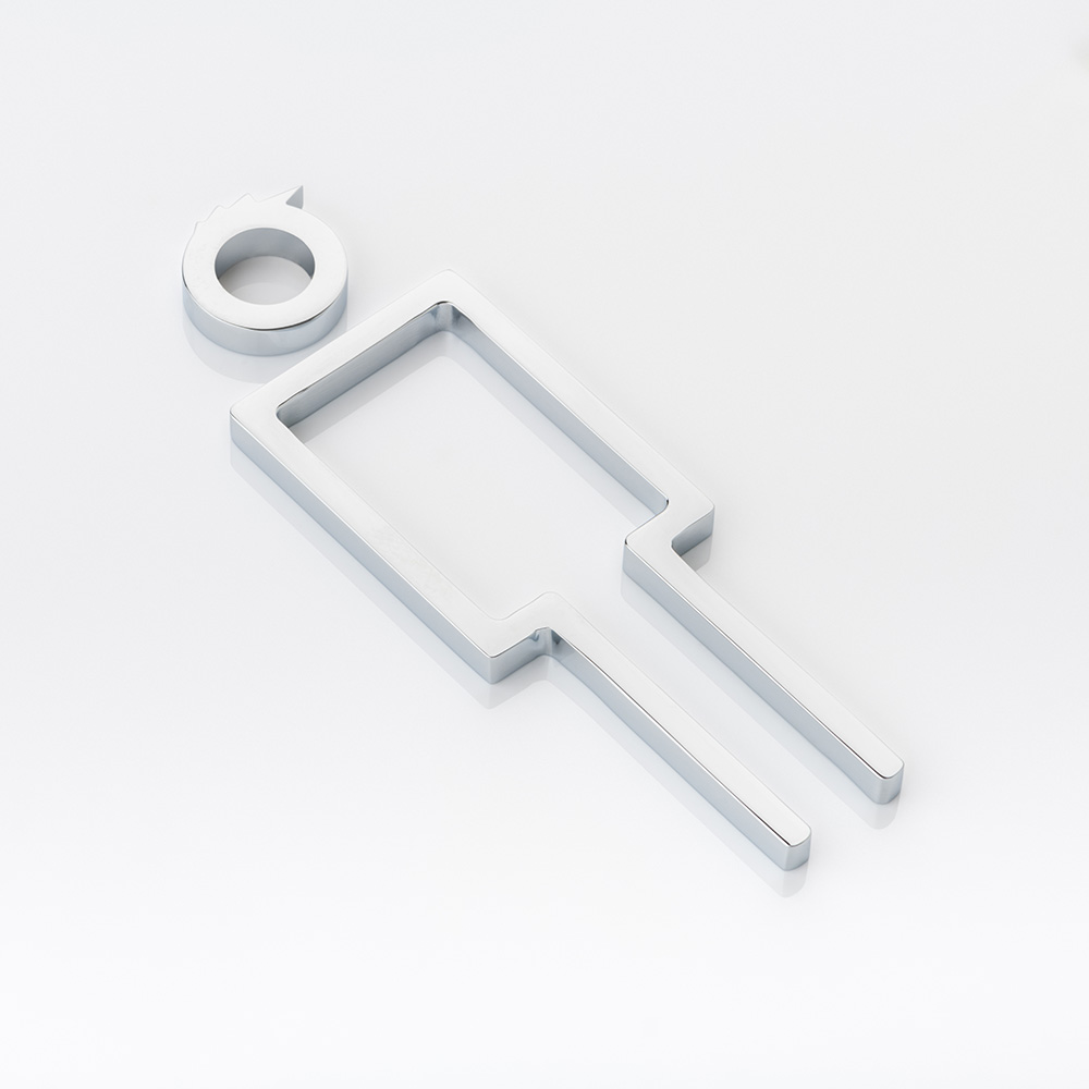 Solid brass 3D bathroom sign - Male with Hair