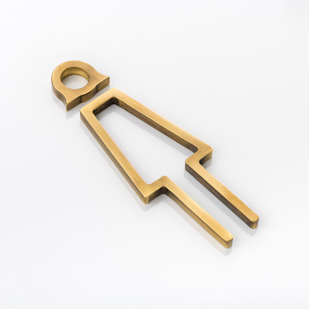 Solid brass 3D bathroom sign - Female with Hair