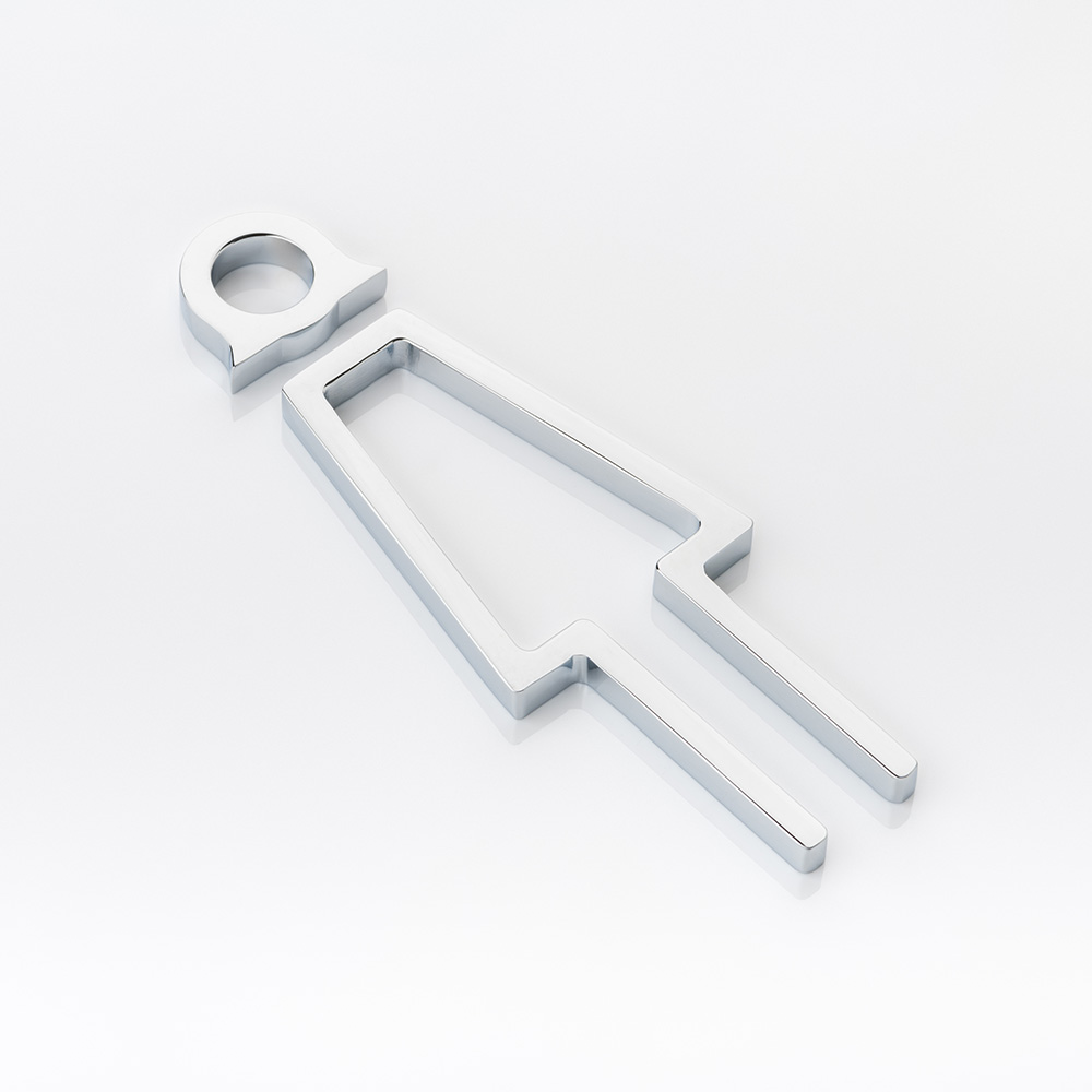 Solid brass 3D bathroom sign - Female with Hair