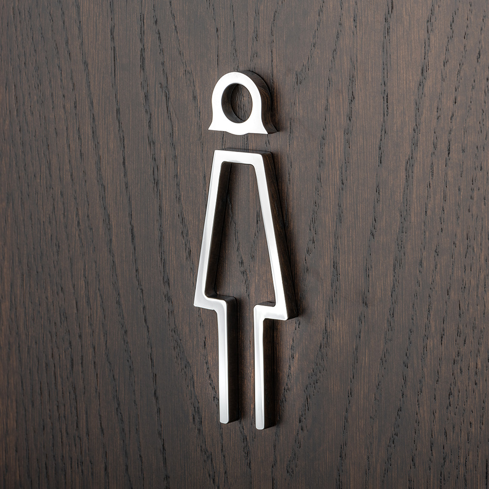 Solid brass 3D bathroom sign - Female with Hair