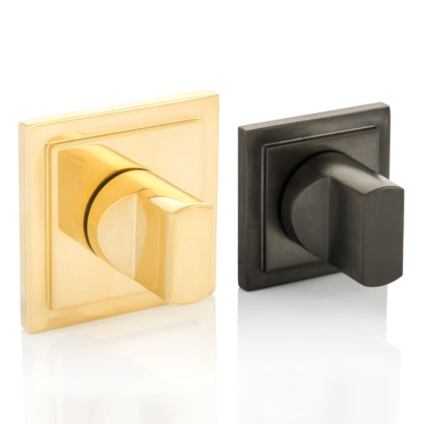 Pinch thumb turn with square stepped rose