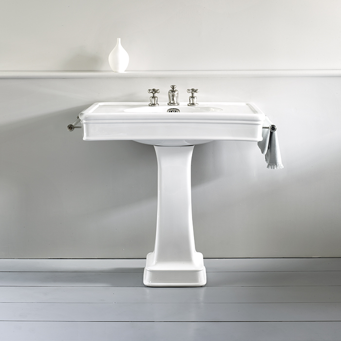 Lonsdale 860mm large basin with rail mount holes on pedestal