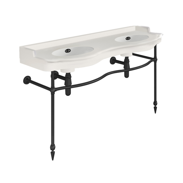 Paris 1410mm double on two leg basin stand. Zero, one or three tap holes.