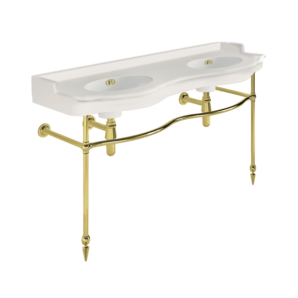 Paris 1410mm double on two leg basin stand. Zero, one or three tap holes.