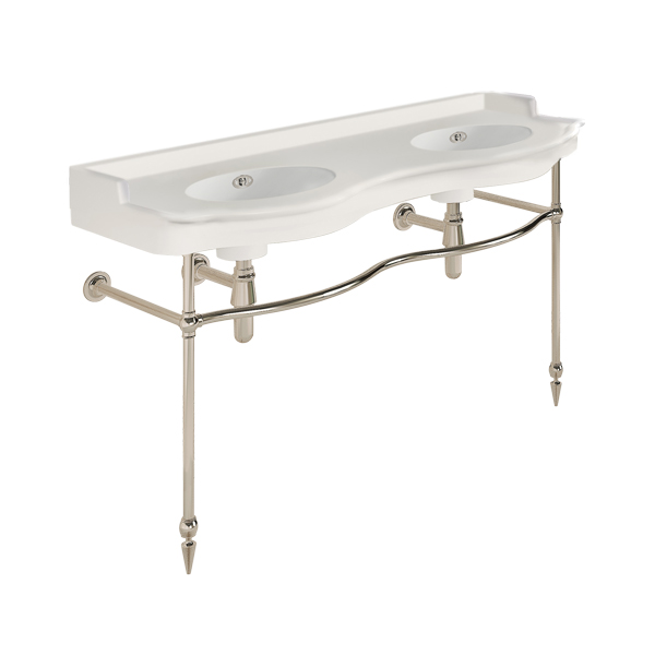 Paris 1410mm double on two leg basin stand. Zero, one or three tap holes.