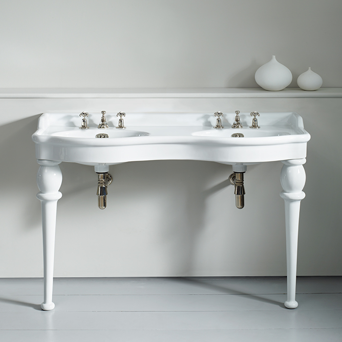 Paris 1410mm double basin on pair of ornate ceramic legs
