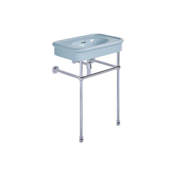 Rockwell 610mm Powder Blue basin on Basin Stand. Zero, one or three tap holes.