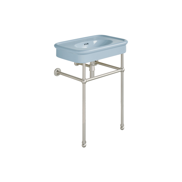 Rockwell 610mm Powder Blue basin on Basin Stand. Zero, one or three tap holes.