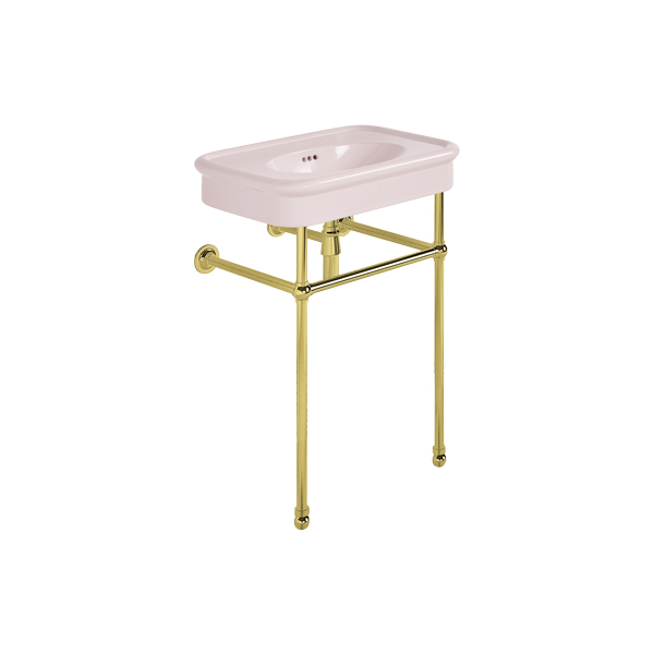 Rockwell 610mm Pale Pink basin on basin stand. Zero, one or three tap holes.