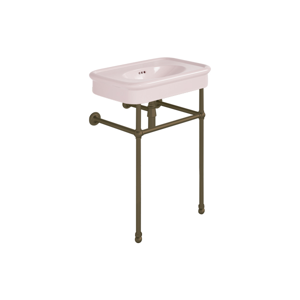 Rockwell 610mm Pale Pink basin on basin stand. Zero, one or three tap holes.