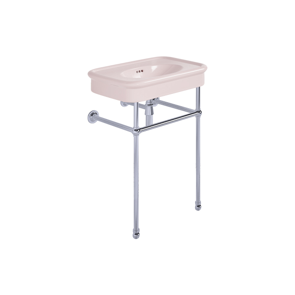 Rockwell 610mm Pale Pink basin on basin stand. Zero, one or three tap holes.