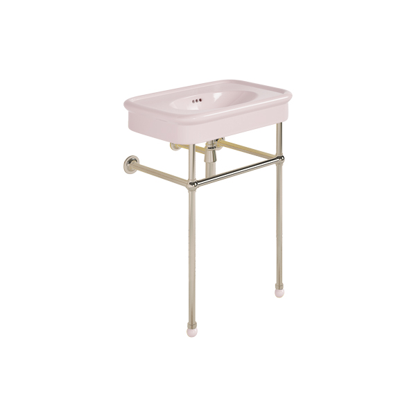Rockwell 610mm Pale Pink basin on basin stand. Zero, one or three tap holes.