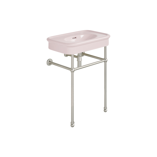 Rockwell 610mm Pale Pink basin on basin stand. Zero, one or three tap holes.