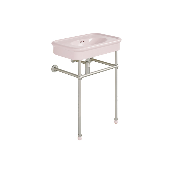 Rockwell 610mm Pale Pink basin on basin stand. Zero, one or three tap holes.