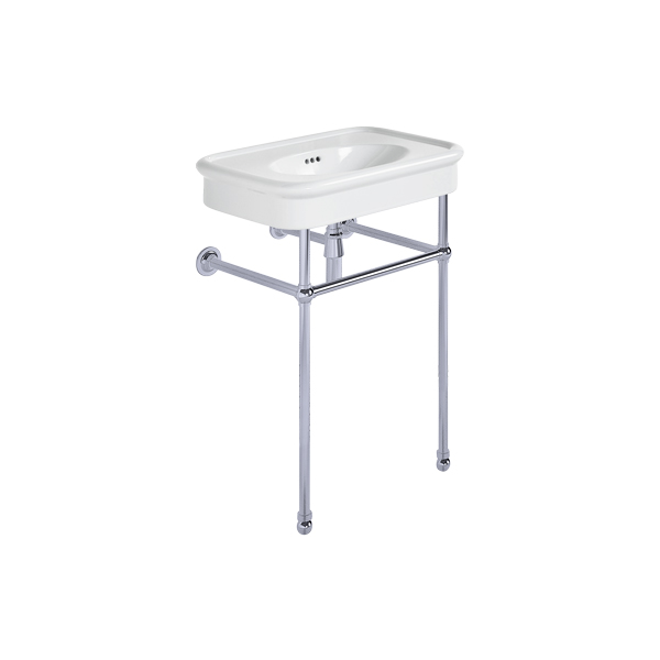 Rockwell 610mm White basin on basin stand. Zero, one or three tap holes.